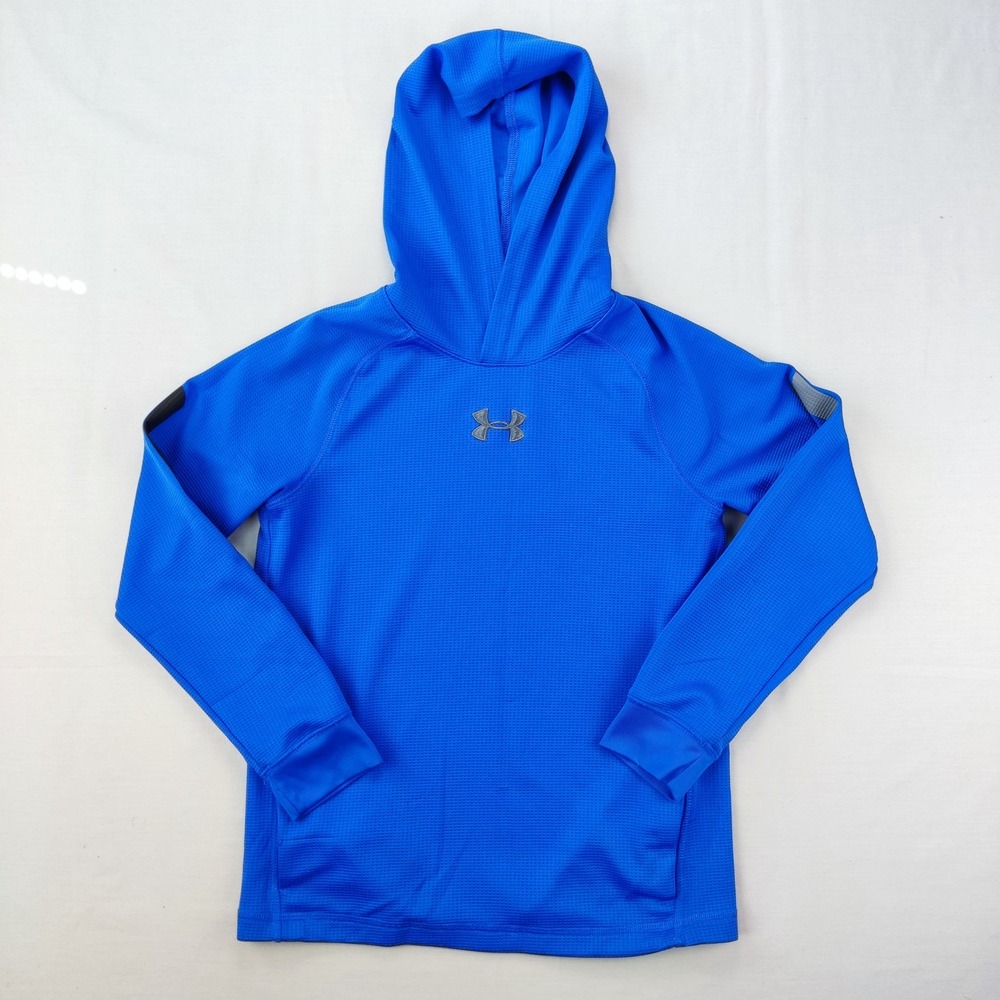 Under Armour Hoodie Boys Medium Blue ColdGear Loose Pullover Waffle Knit